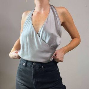 Vintage Ann Taylor Silver Gray Silk Halter Tank Top size on tag: 6